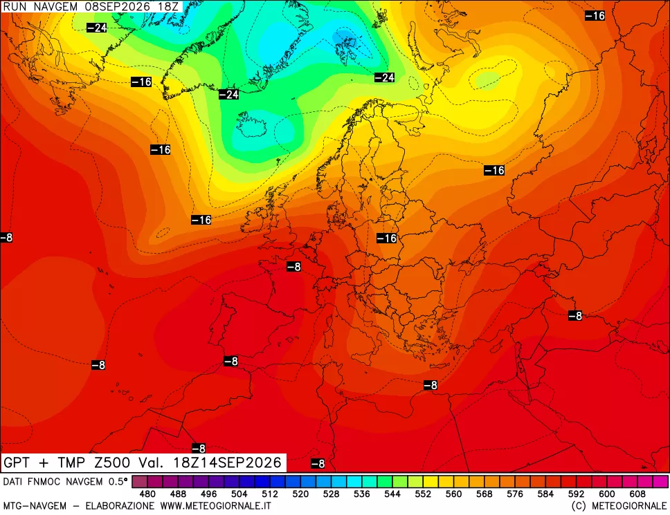 mappa Geopotenziali e Temperatura a 500 hPa
