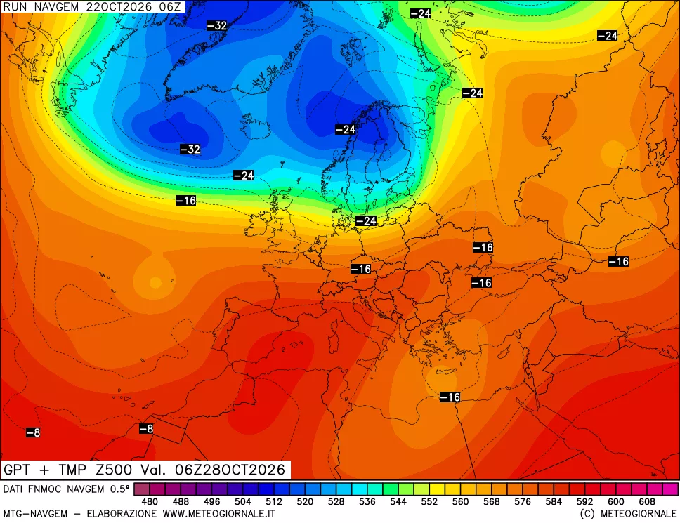 mappa Geopotenziali e Temperatura a 500 hPa