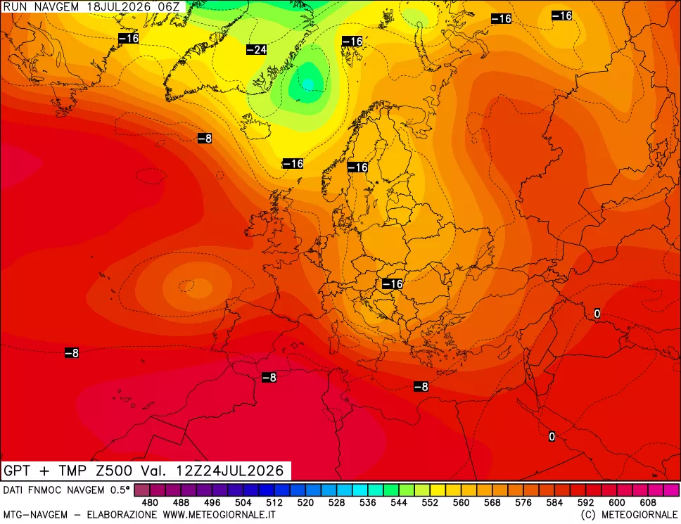 mappa Geopotenziali e Temperatura a 500 hPa