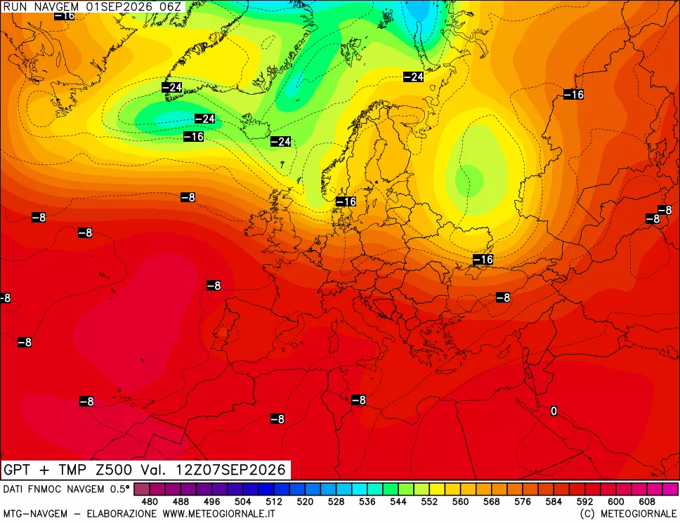mappa Geopotenziali e Temperatura a 500 hPa