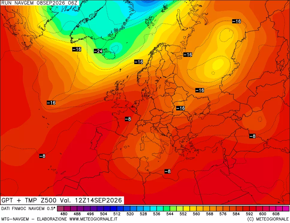 mappa Geopotenziali e Temperatura a 500 hPa