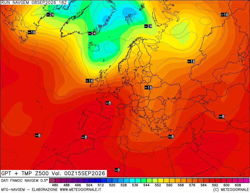 mappa Geopotenziali e Temperatura a 500 hPa