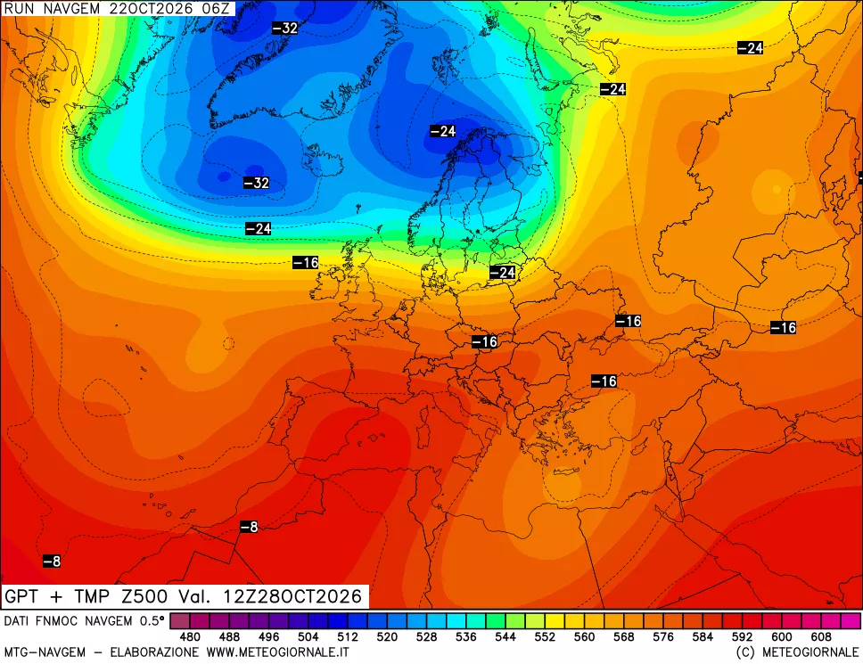 mappa Geopotenziali e Temperatura a 500 hPa