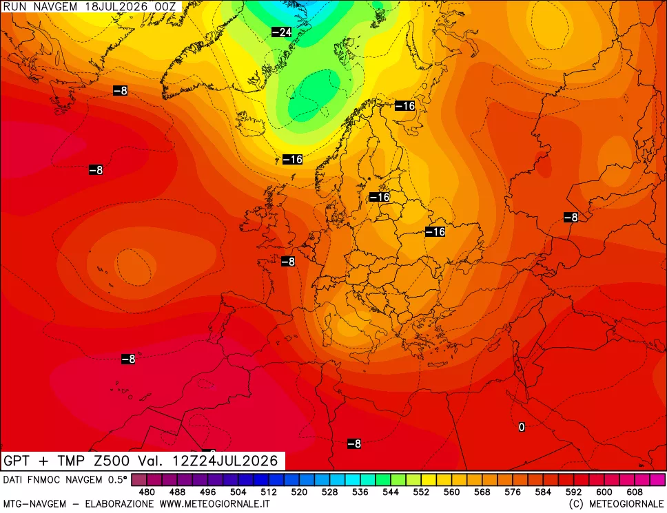 mappa Geopotenziali e Temperatura a 500 hPa