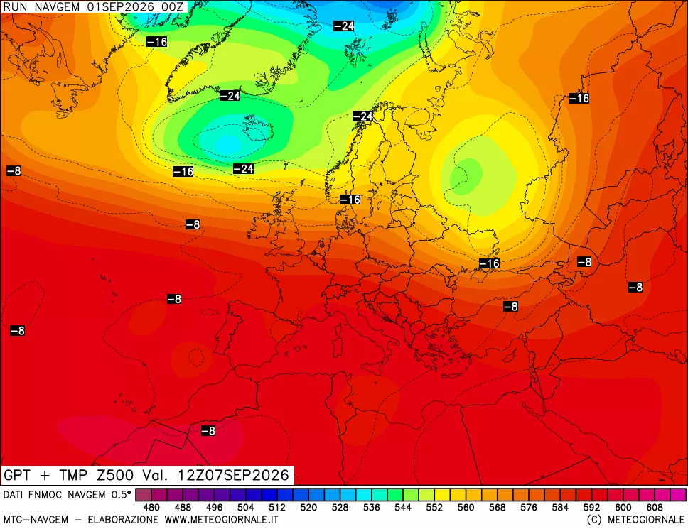 mappa Geopotenziali e Temperatura a 500 hPa