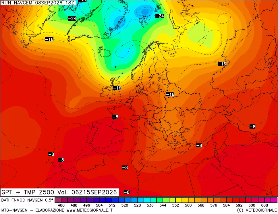 mappa Geopotenziali e Temperatura a 500 hPa