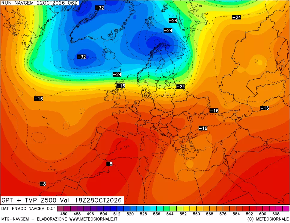 mappa Geopotenziali e Temperatura a 500 hPa