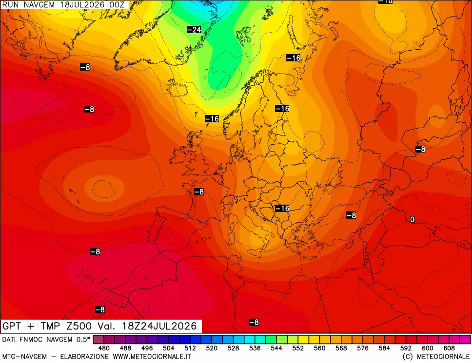 mappa Geopotenziali e Temperatura a 500 hPa