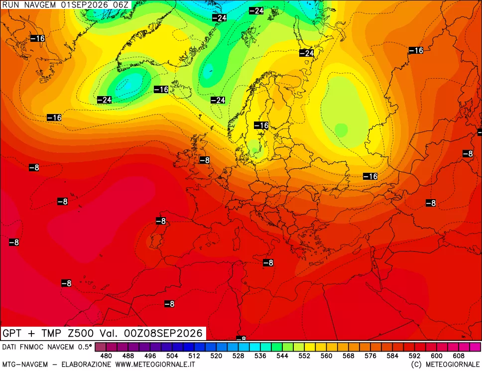 mappa Geopotenziali e Temperatura a 500 hPa