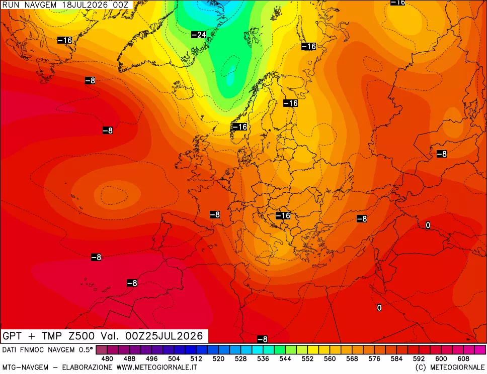 mappa Geopotenziali e Temperatura a 500 hPa