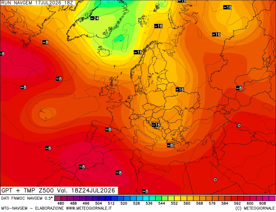 mappa Geopotenziali e Temperatura a 500 hPa