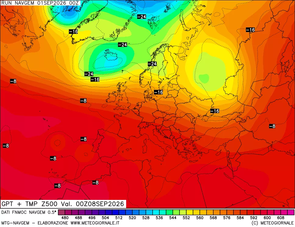 mappa Geopotenziali e Temperatura a 500 hPa
