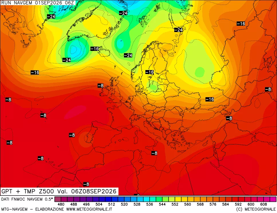 mappa Geopotenziali e Temperatura a 500 hPa