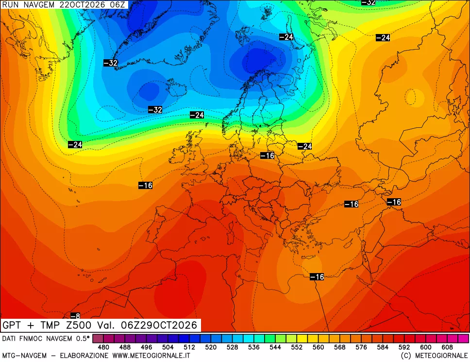 mappa Geopotenziali e Temperatura a 500 hPa