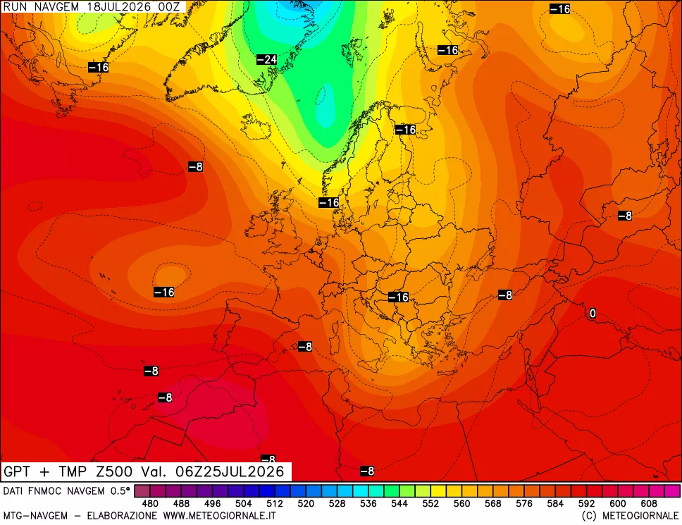 mappa Geopotenziali e Temperatura a 500 hPa