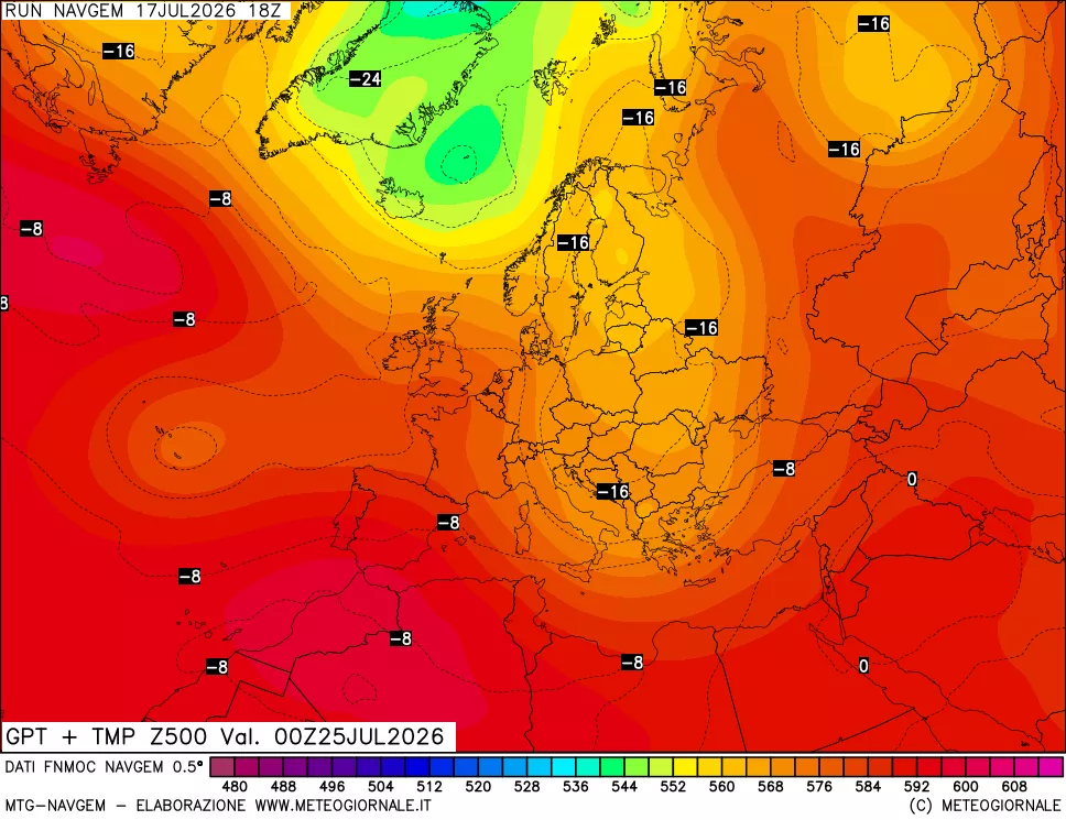 mappa Geopotenziali e Temperatura a 500 hPa