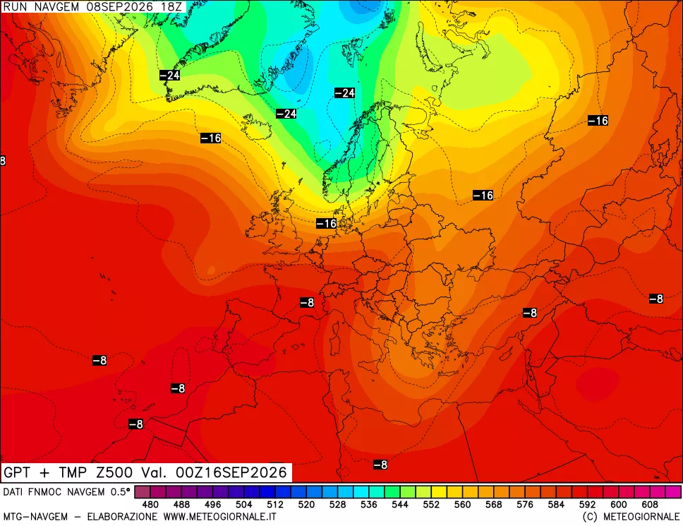 mappa Geopotenziali e Temperatura a 500 hPa