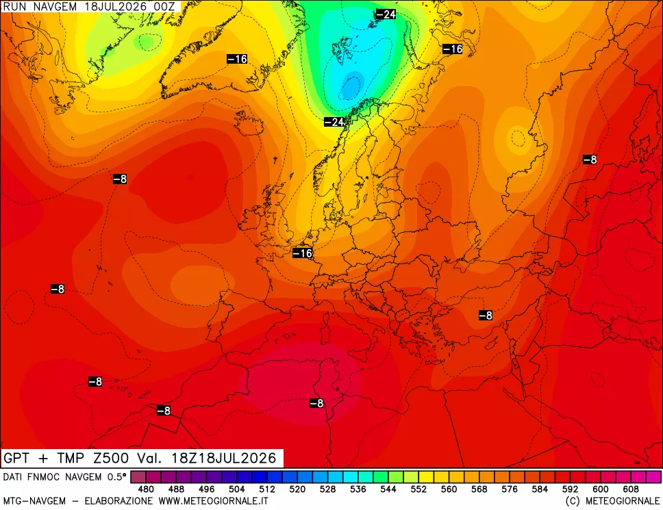 mappa Geopotenziali e Temperatura a 500 hPa