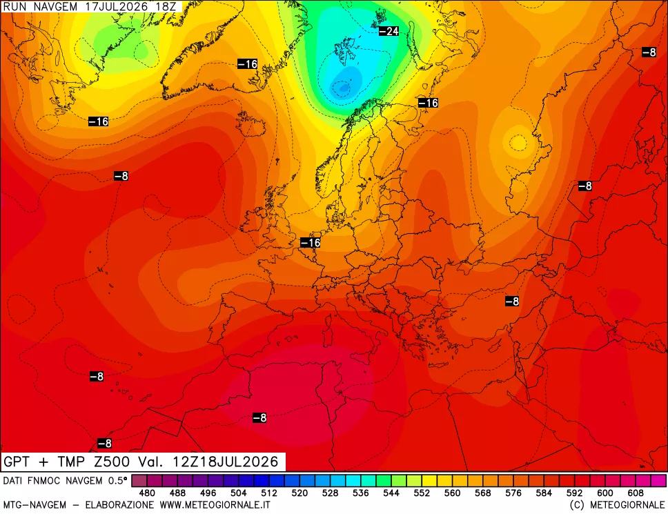 mappa Geopotenziali e Temperatura a 500 hPa
