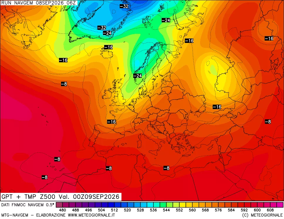 mappa Geopotenziali e Temperatura a 500 hPa