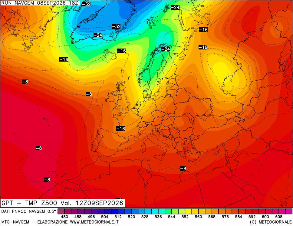 mappa Geopotenziali e Temperatura a 500 hPa
