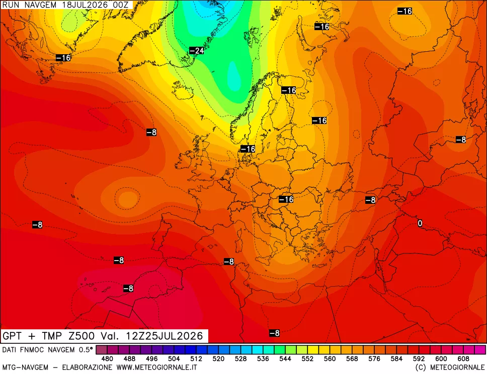mappa Geopotenziali e Temperatura a 500 hPa