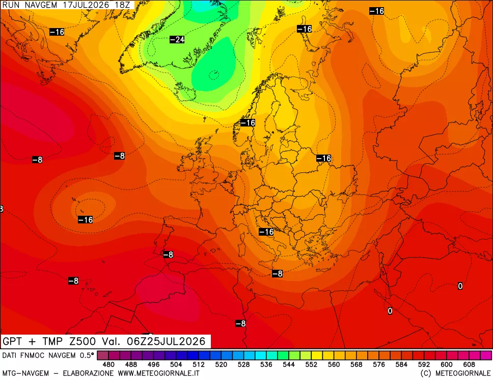 mappa Geopotenziali e Temperatura a 500 hPa