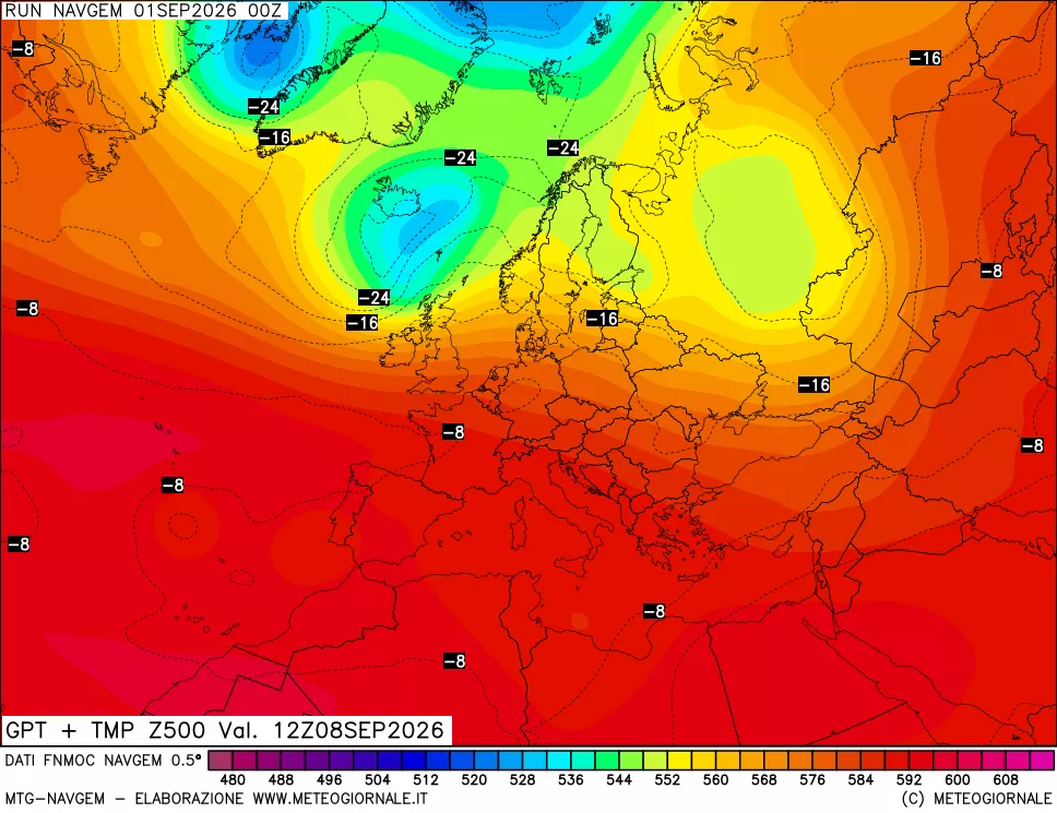 mappa Geopotenziali e Temperatura a 500 hPa