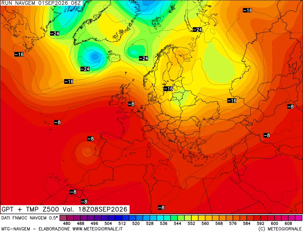 mappa Geopotenziali e Temperatura a 500 hPa