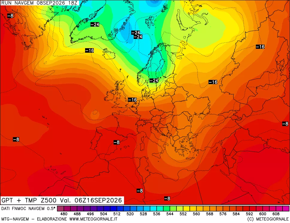mappa Geopotenziali e Temperatura a 500 hPa