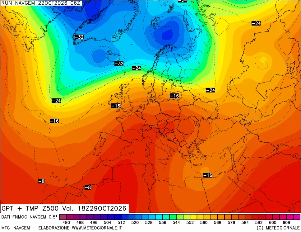 mappa Geopotenziali e Temperatura a 500 hPa