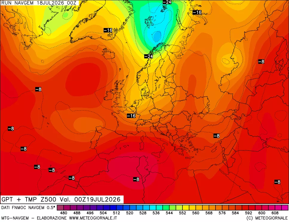 mappa Geopotenziali e Temperatura a 500 hPa