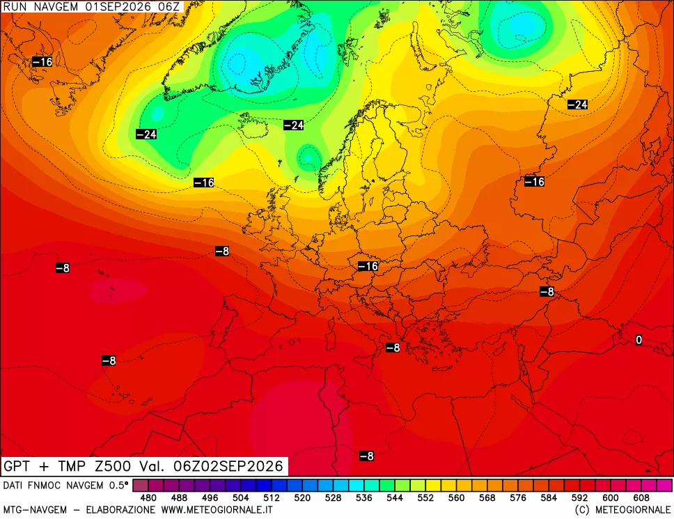 mappa Geopotenziali e Temperatura a 500 hPa