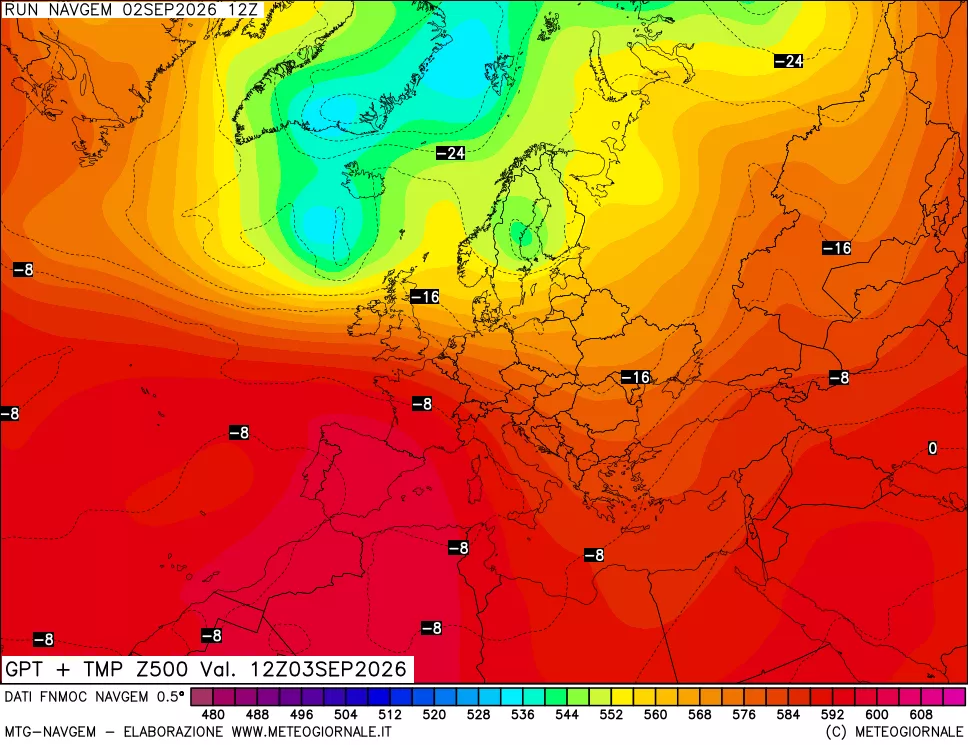 mappa Geopotenziali e Temperatura a 500 hPa