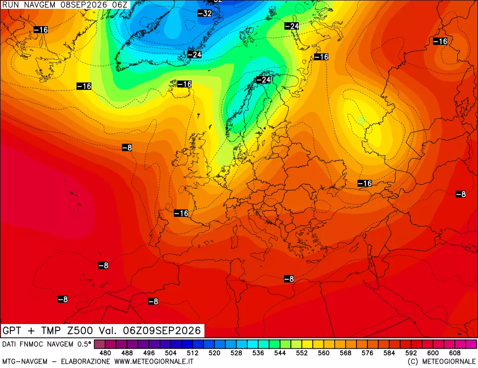 mappa Geopotenziali e Temperatura a 500 hPa