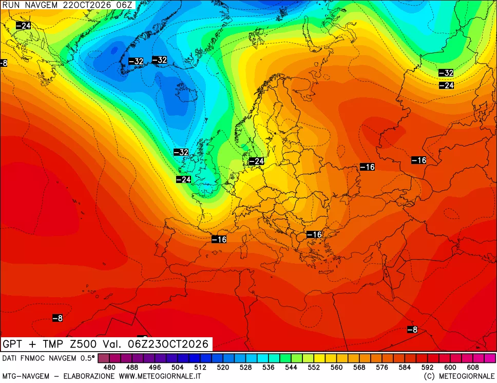 mappa Geopotenziali e Temperatura a 500 hPa