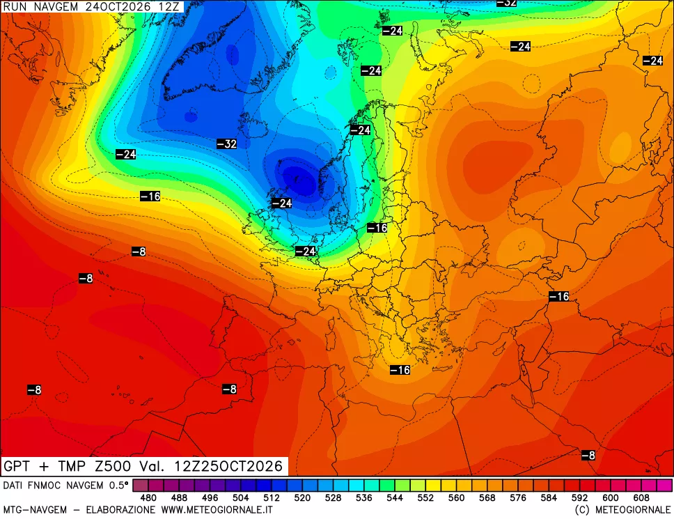 mappa Geopotenziali e Temperatura a 500 hPa