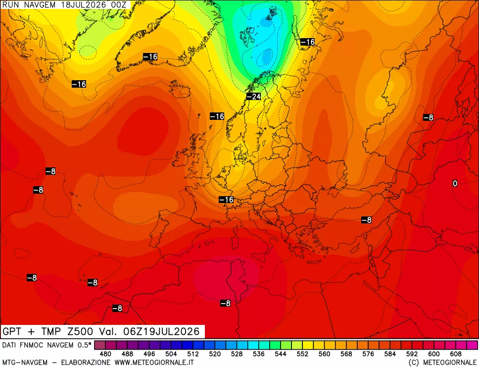 mappa Geopotenziali e Temperatura a 500 hPa