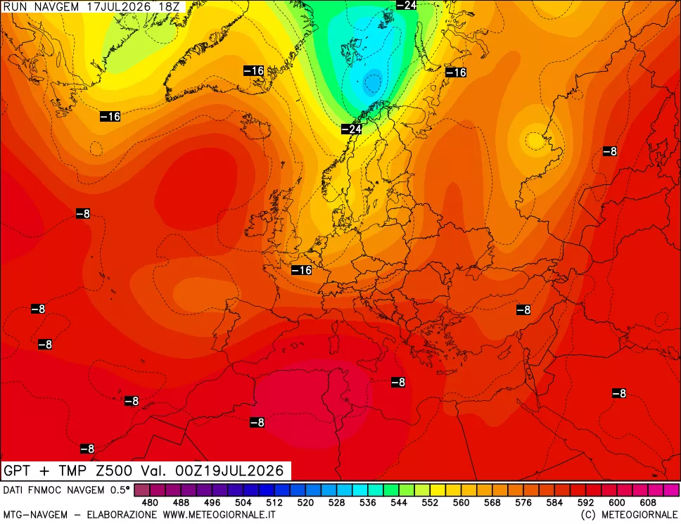 mappa Geopotenziali e Temperatura a 500 hPa