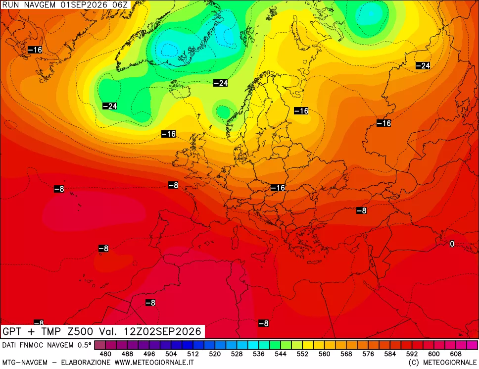 mappa Geopotenziali e Temperatura a 500 hPa