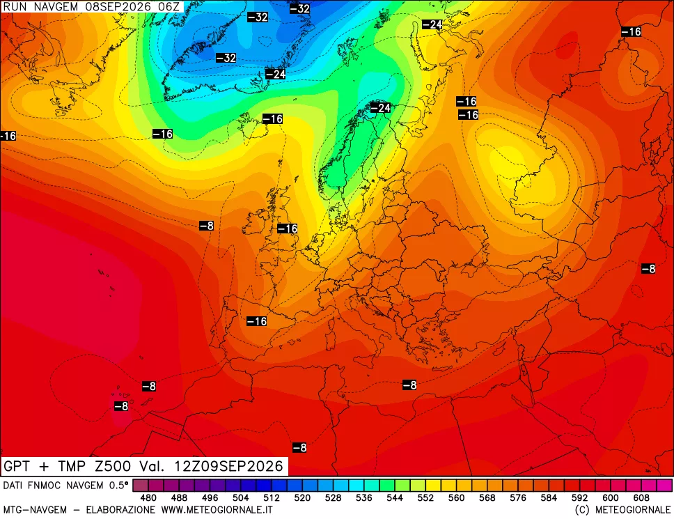 mappa Geopotenziali e Temperatura a 500 hPa
