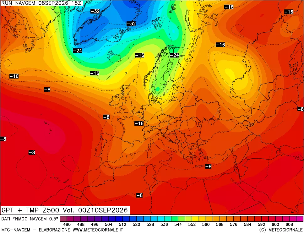 mappa Geopotenziali e Temperatura a 500 hPa