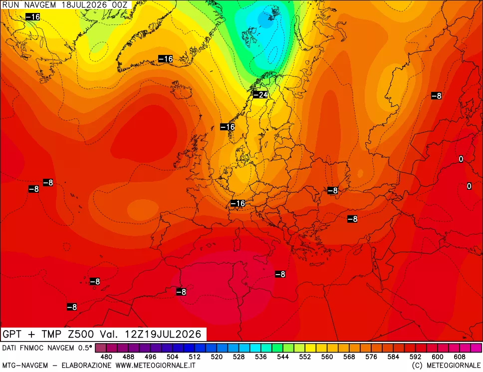 mappa Geopotenziali e Temperatura a 500 hPa