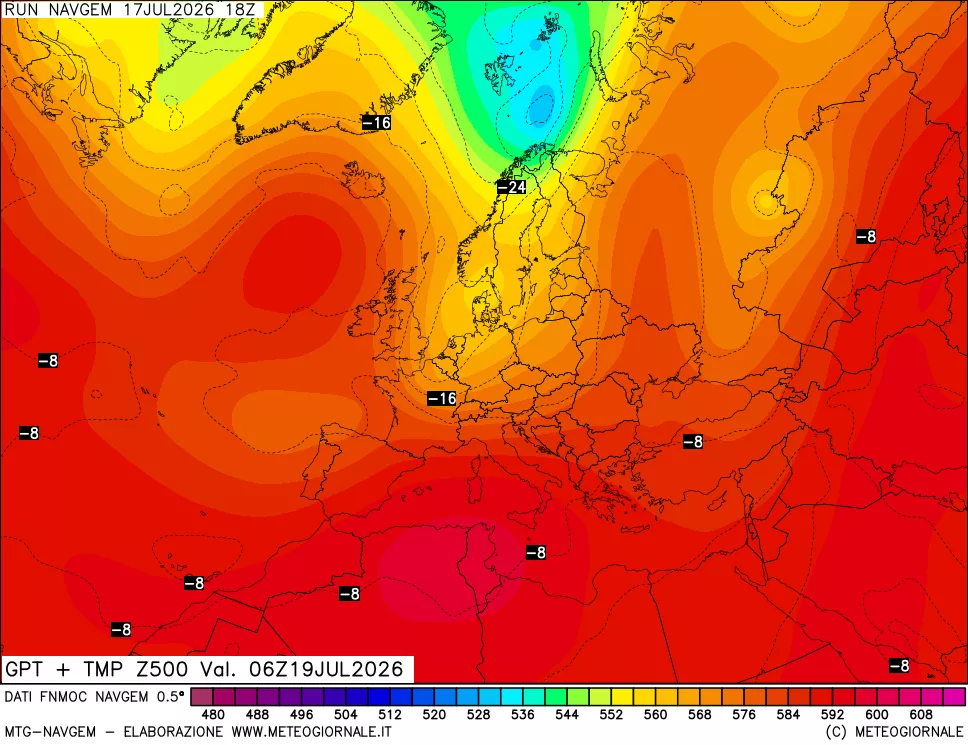 mappa Geopotenziali e Temperatura a 500 hPa