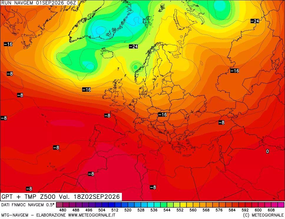 mappa Geopotenziali e Temperatura a 500 hPa