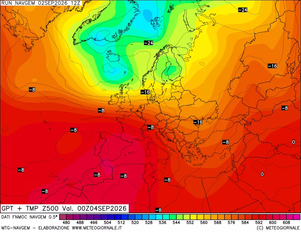 mappa Geopotenziali e Temperatura a 500 hPa