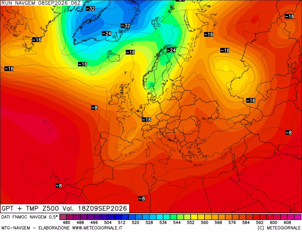 mappa Geopotenziali e Temperatura a 500 hPa