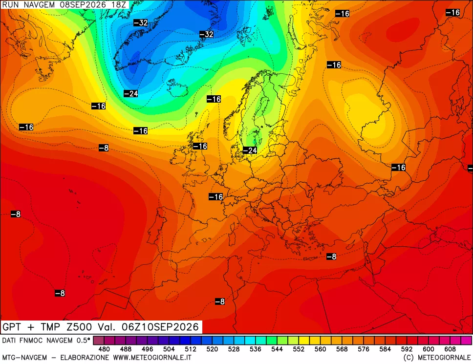 mappa Geopotenziali e Temperatura a 500 hPa