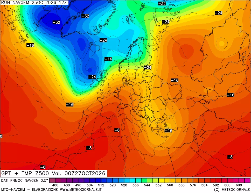 mappa Geopotenziali e Temperatura a 500 hPa