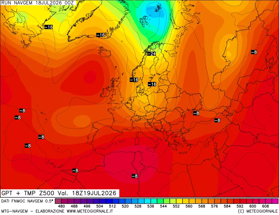 mappa Geopotenziali e Temperatura a 500 hPa